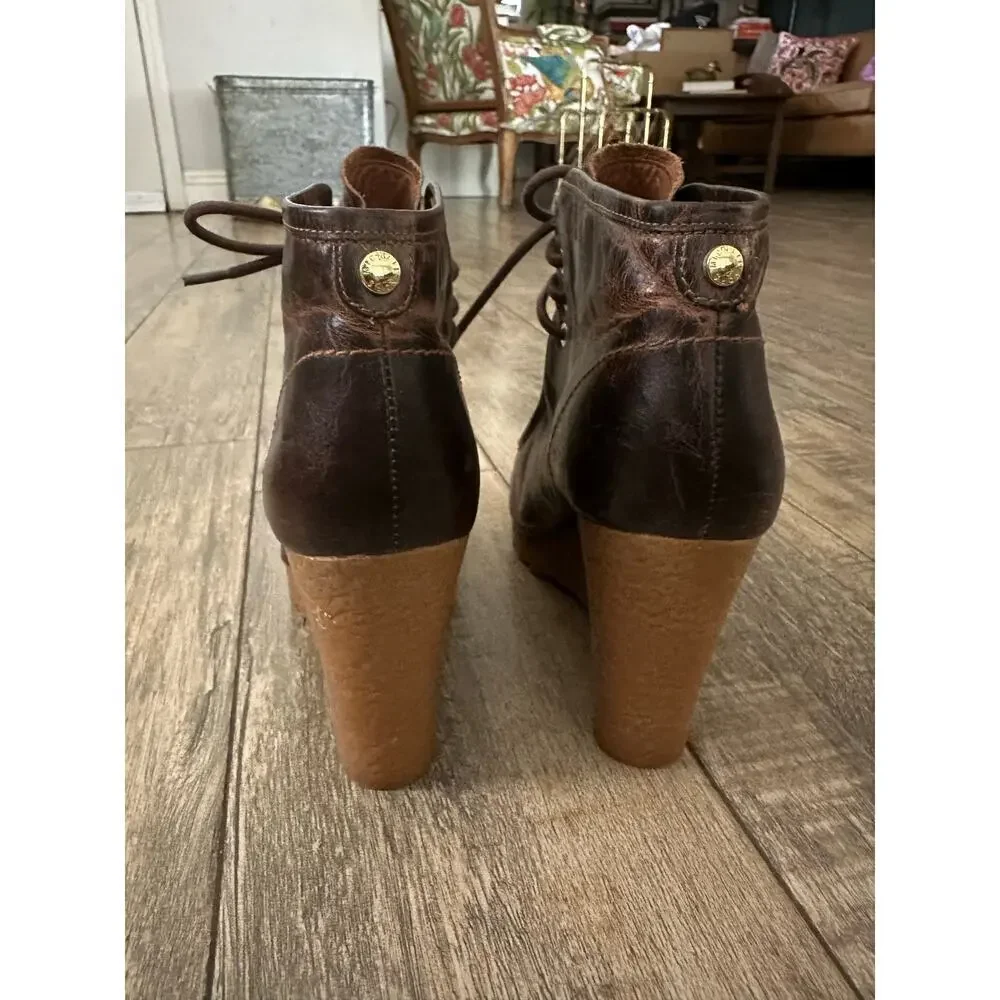 Michael Kors Women's Brown Leather Lace Up Wedge Ankle Booties Size 7.5